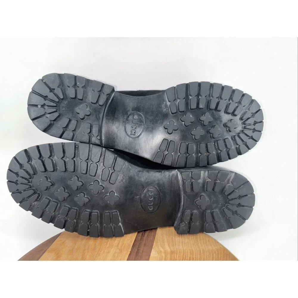 Gucci Men horsebit Loafers slipon US8 1/2D Black suede lug sole solid Gorgeous - Picture 9 of 16